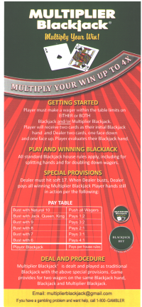 Multiplier Blackjack rack card